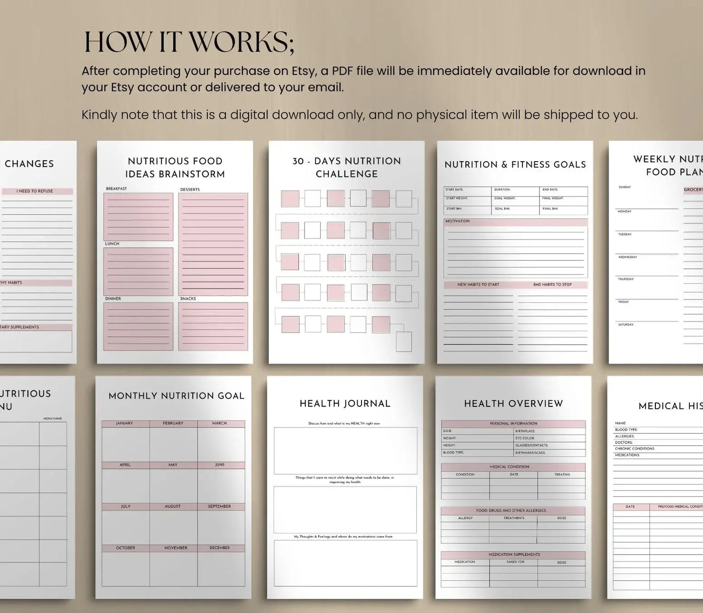 Nutrition Planner: Meal Prep, Food Journal, Calorie Tracker (PDF & Canva Template) Grown Black Glorious