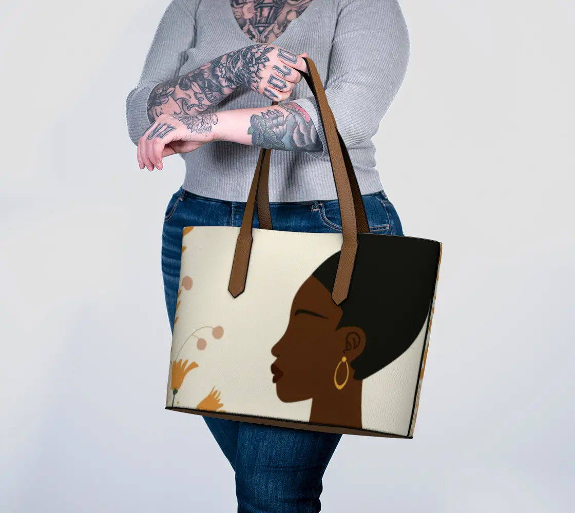 Black Woman Vegan Leather Tote – Afrocentric Luxury Bag, Cultural Art Handbag for Confident Women Grown Black Glorious
