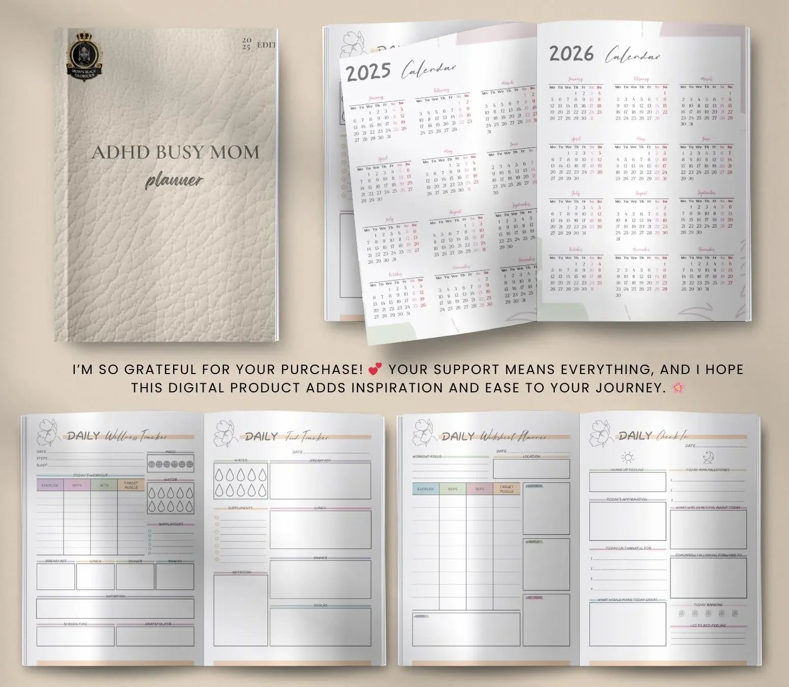 ADHD Mom Planner: Daily & Weekly Organizer (Printable/Digital Download) Grown Black Glorious