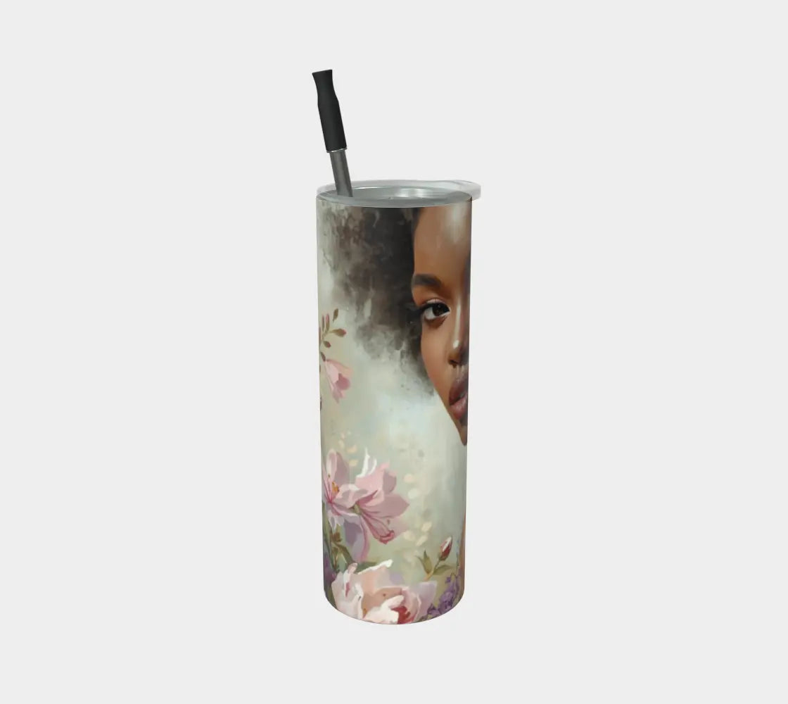 Black Woman Art Tumbler – 20 oz Stainless Steel Travel Cup, Afrocentric Luxury Drinkware for Empowered Women Grown Black Glorious