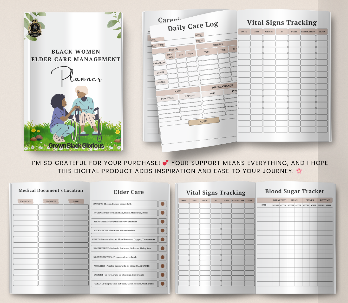 Black Women’s Elder Care Management Planner | Editable Canva Caregiving Organizer - Grown Black Glorious