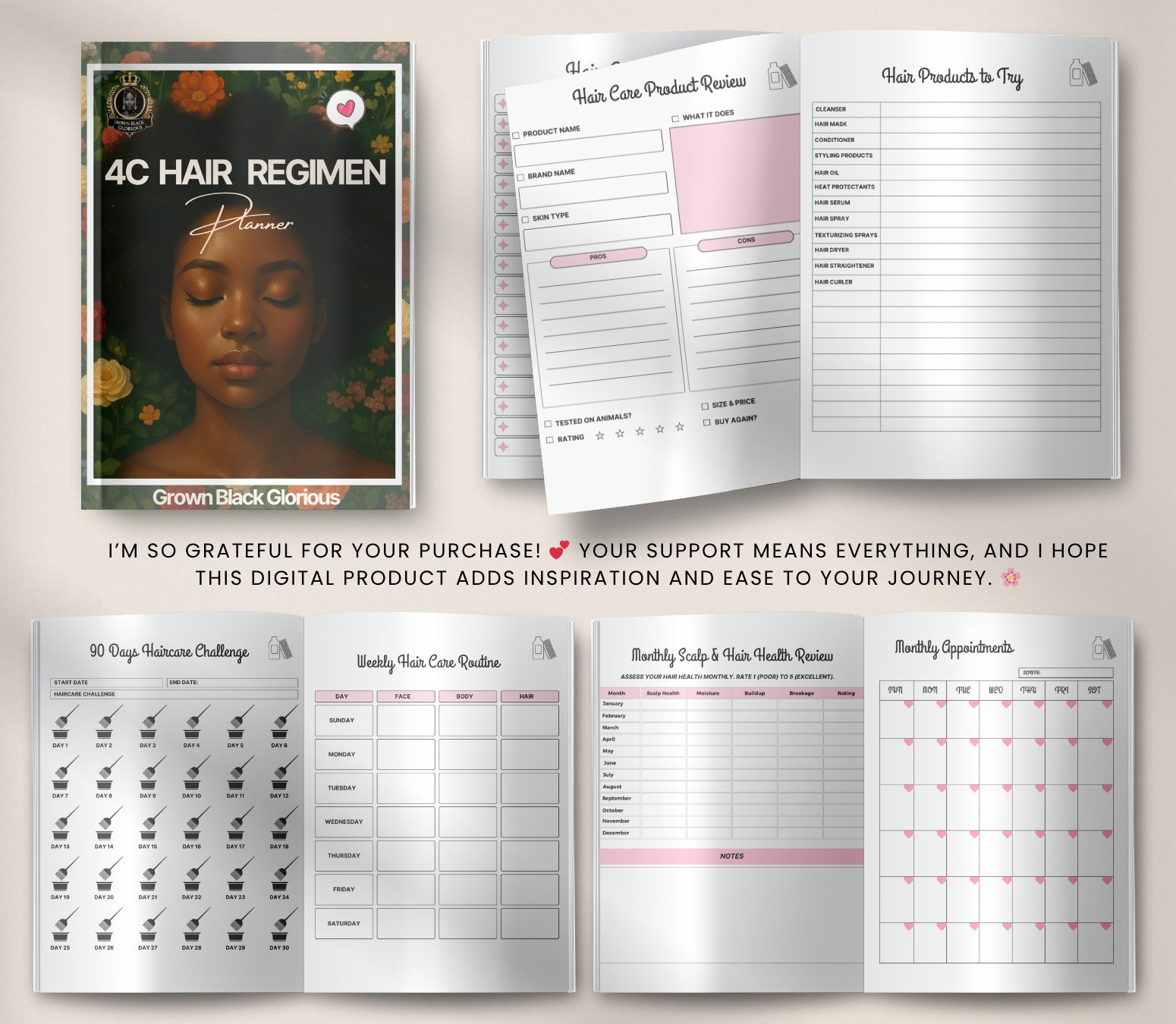 4C Hair Care Planner | Editable Canva Natural Hair Care Routine Tracker - Grown Black Glorious