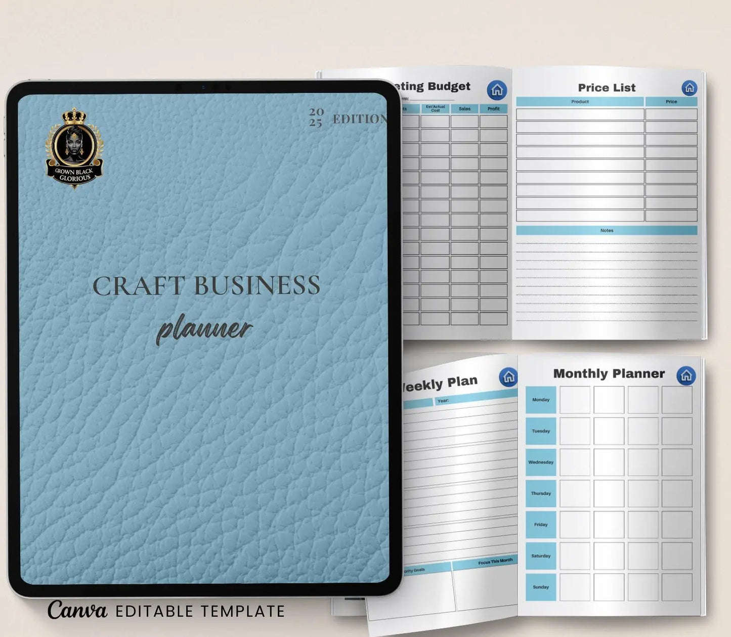 Craft Business Planner: Etsy Shop Organizer, Inventory Tracker (Printable PDF & Digital) Grown Black Glorious