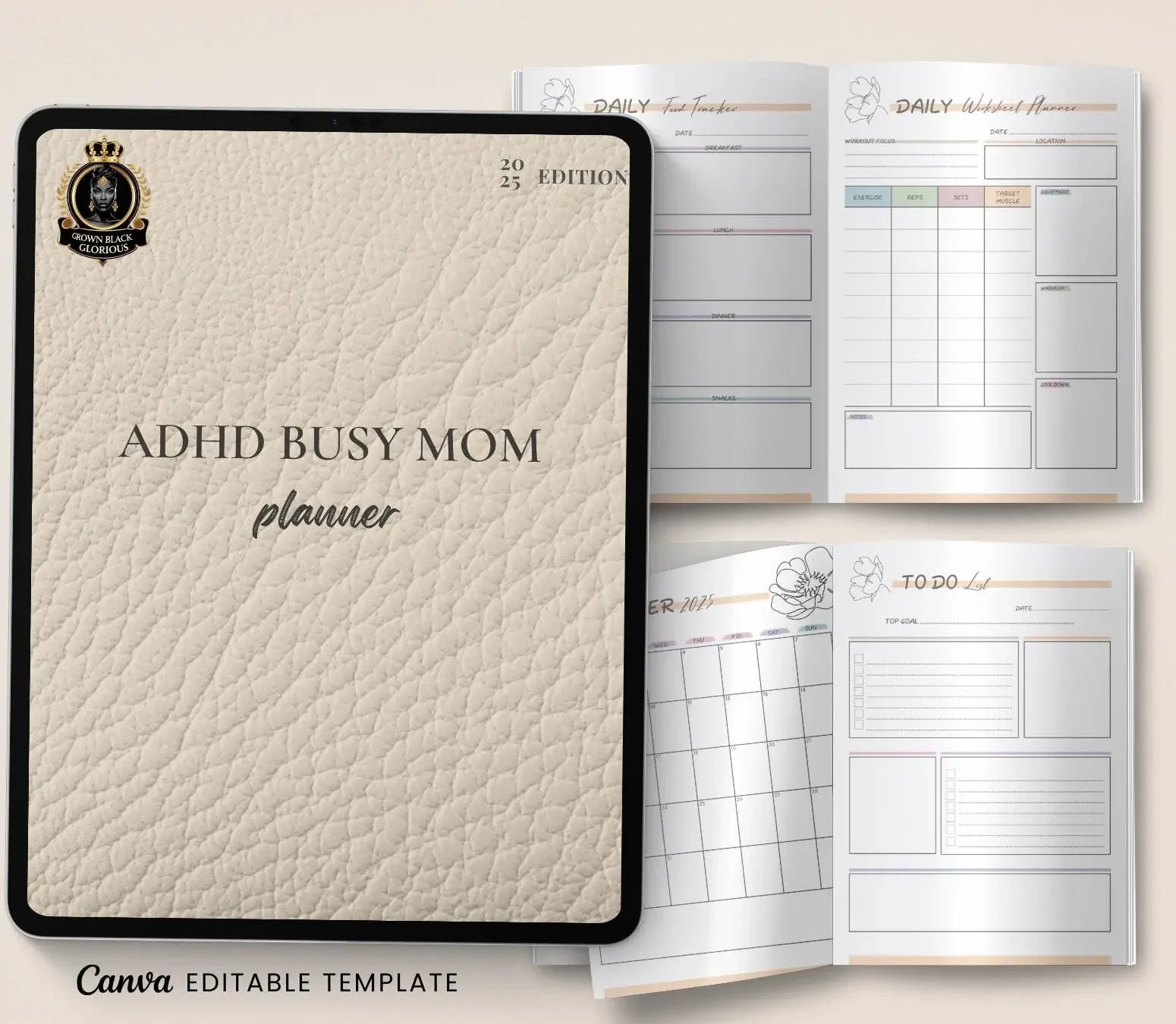 ADHD Mom Planner: Daily & Weekly Organizer (Printable/Digital Download) Grown Black Glorious
