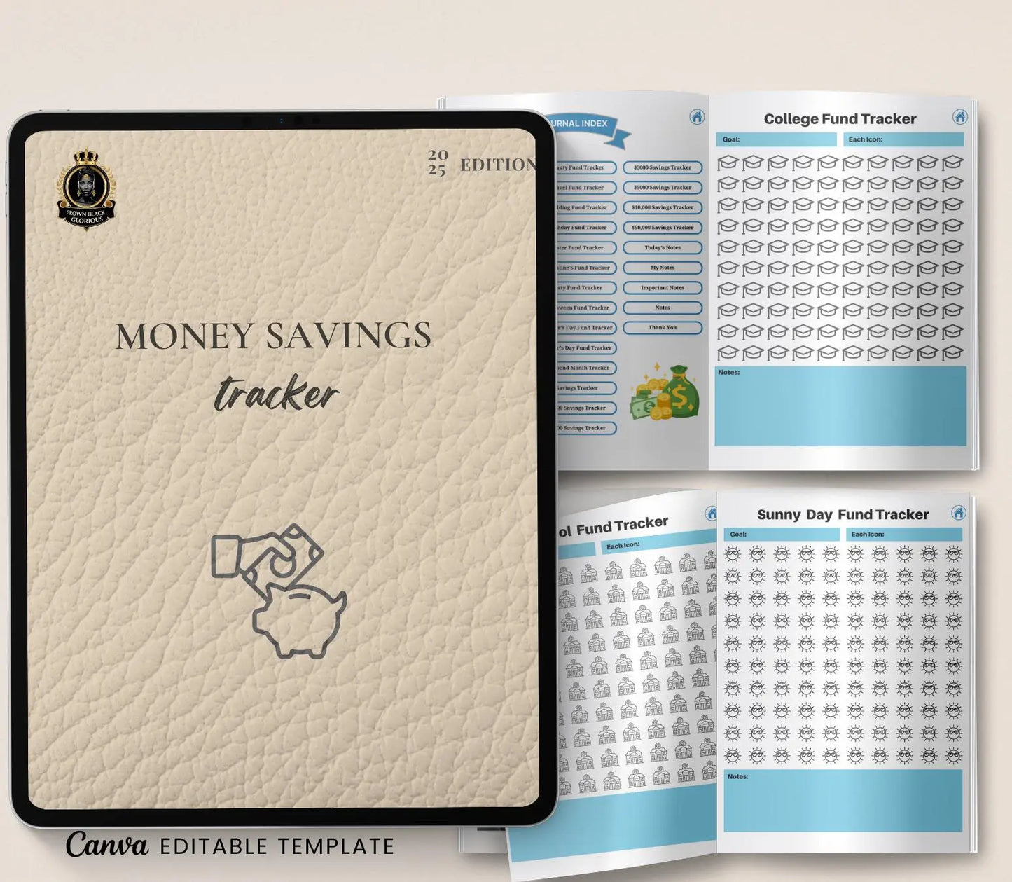 Digital Savings Tracker: Budget Planner, Money Management (Printable PDF & Tablet Friendly) Grown Black Glorious