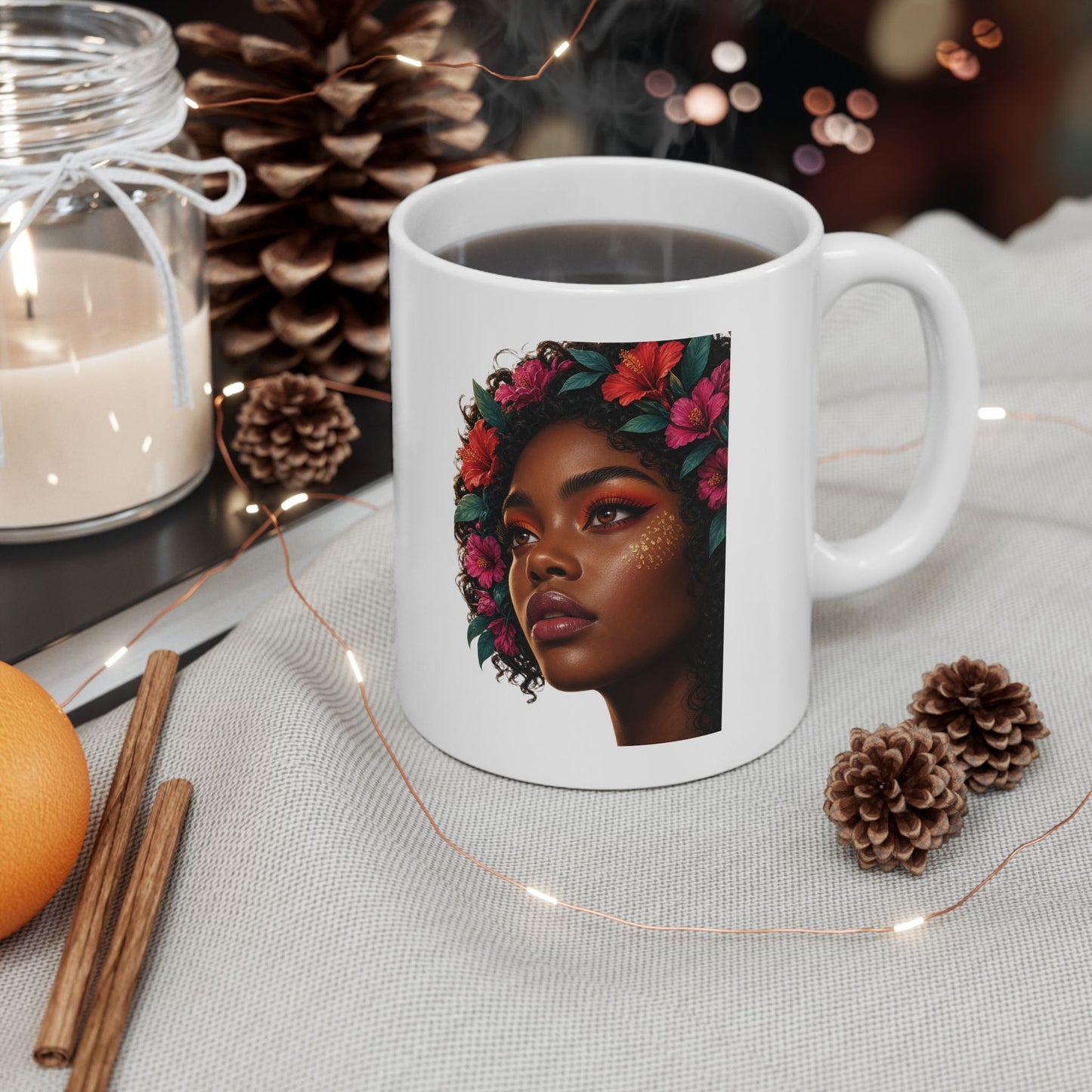 Floral Ceramic Mug - Black & Beautiful 11 oz.