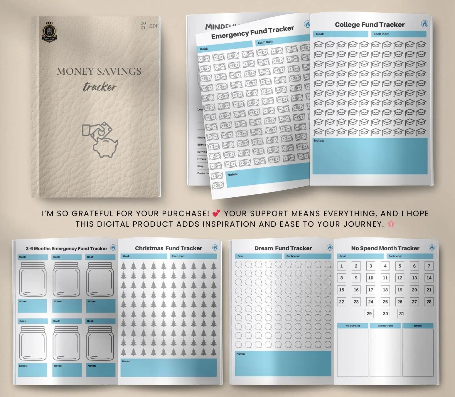 Digital Savings Tracker: Budget Planner, Money Management (Printable PDF & Tablet Friendly) Grown Black Glorious