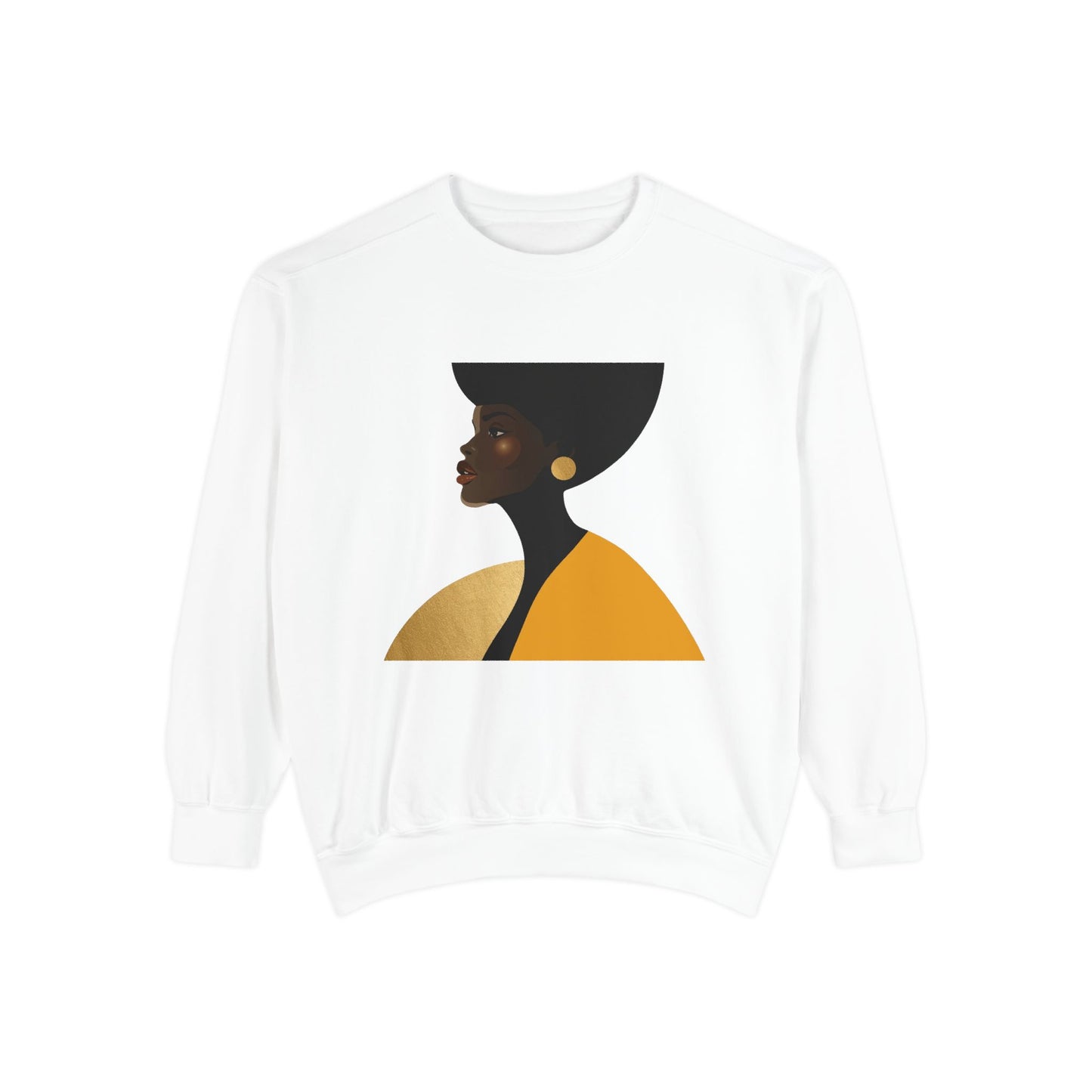 Afro Minimalist Profile Sweatshirt Golden Aura of a Black Woman  – Black Woman Silhouette Crewneck, Afrocentric Aesthetic Graphic Pullover Gift for Her