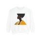 Afro Minimalist Profile Sweatshirt Golden Aura of a Black Woman  – Black Woman Silhouette Crewneck, Afrocentric Aesthetic Graphic Pullover Gift for Her