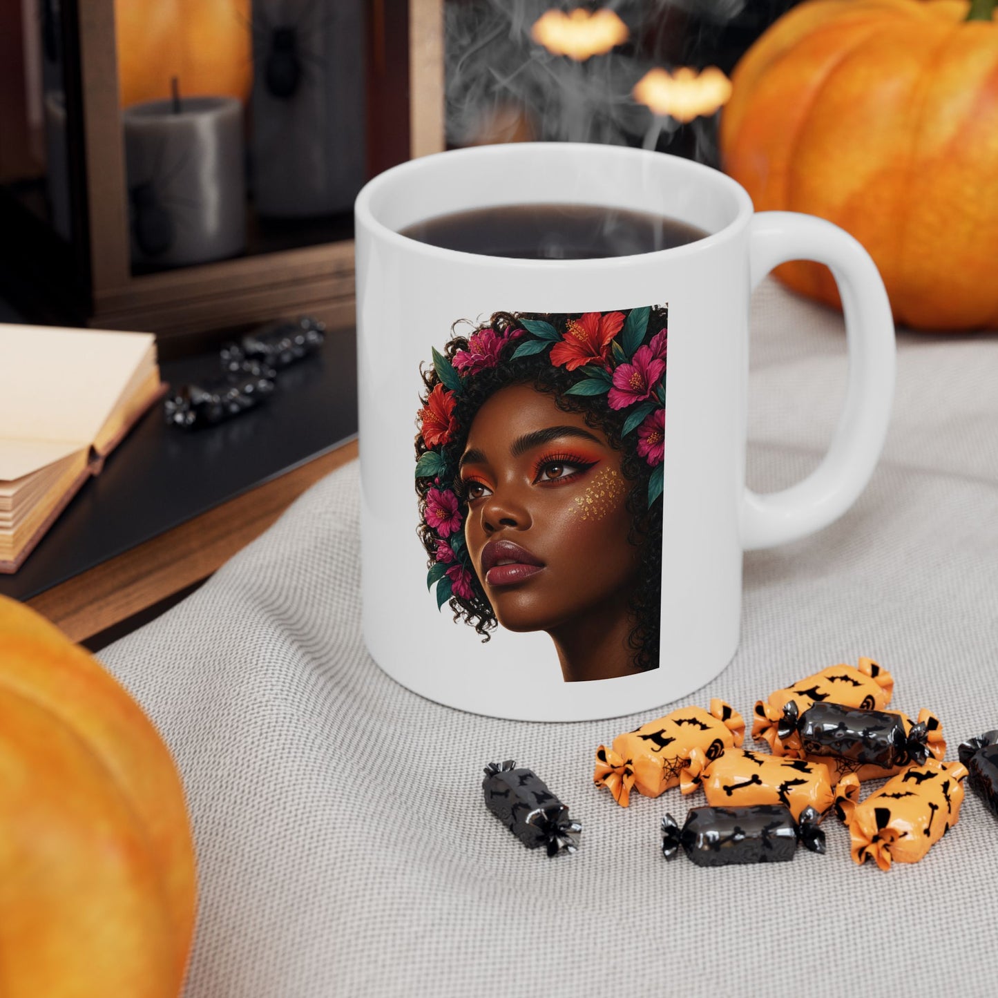 Floral Ceramic Mug - Black & Beautiful 11 oz.