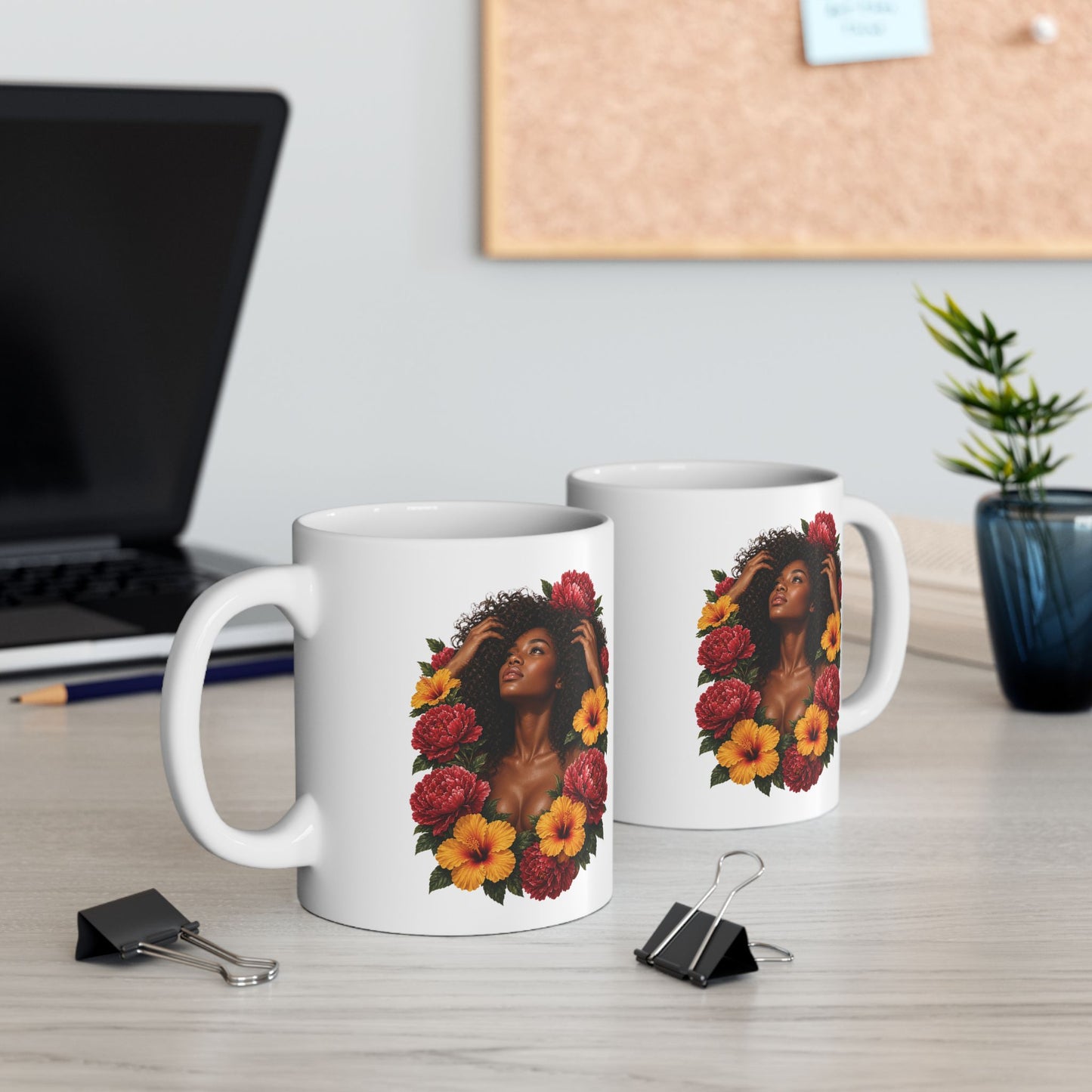 Colorful Floral Ceramic Mug - 11 oz