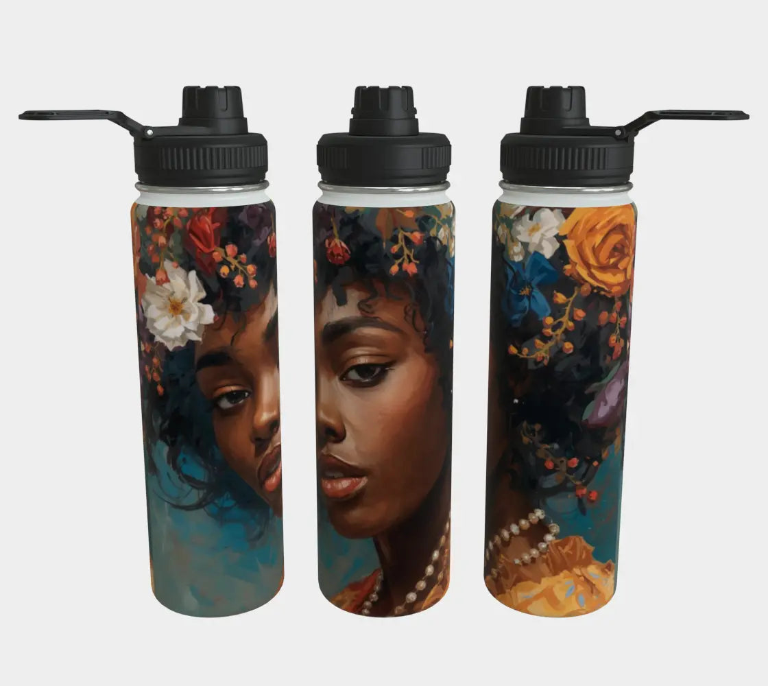 Black Woman Art Stainless Steel Water Bottle – 24 oz Double-Wall Insulated Bottle, Luxury Hydration with Afro-Inspired Beauty Grown Black Glorious