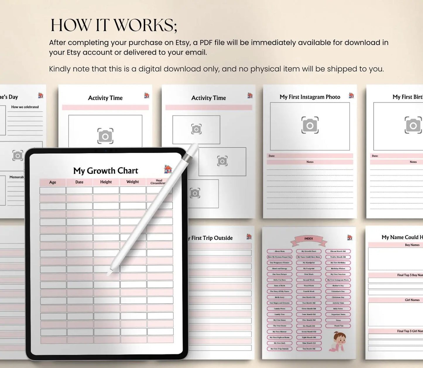 Digital Baby Memory Book: Milestone Tracker, Keepsake Album (PDF Download) Grown Black Glorious