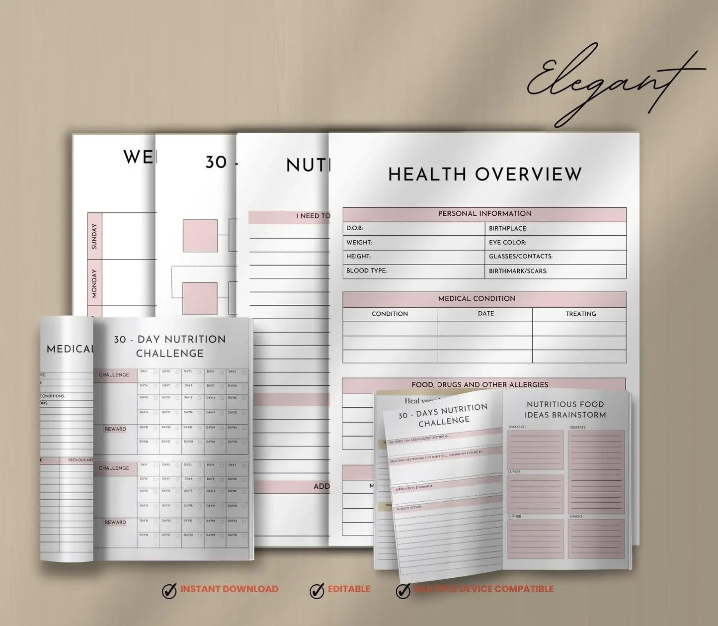 Nutrition Planner: Meal Prep, Food Journal, Calorie Tracker (PDF & Canva Template) Grown Black Glorious