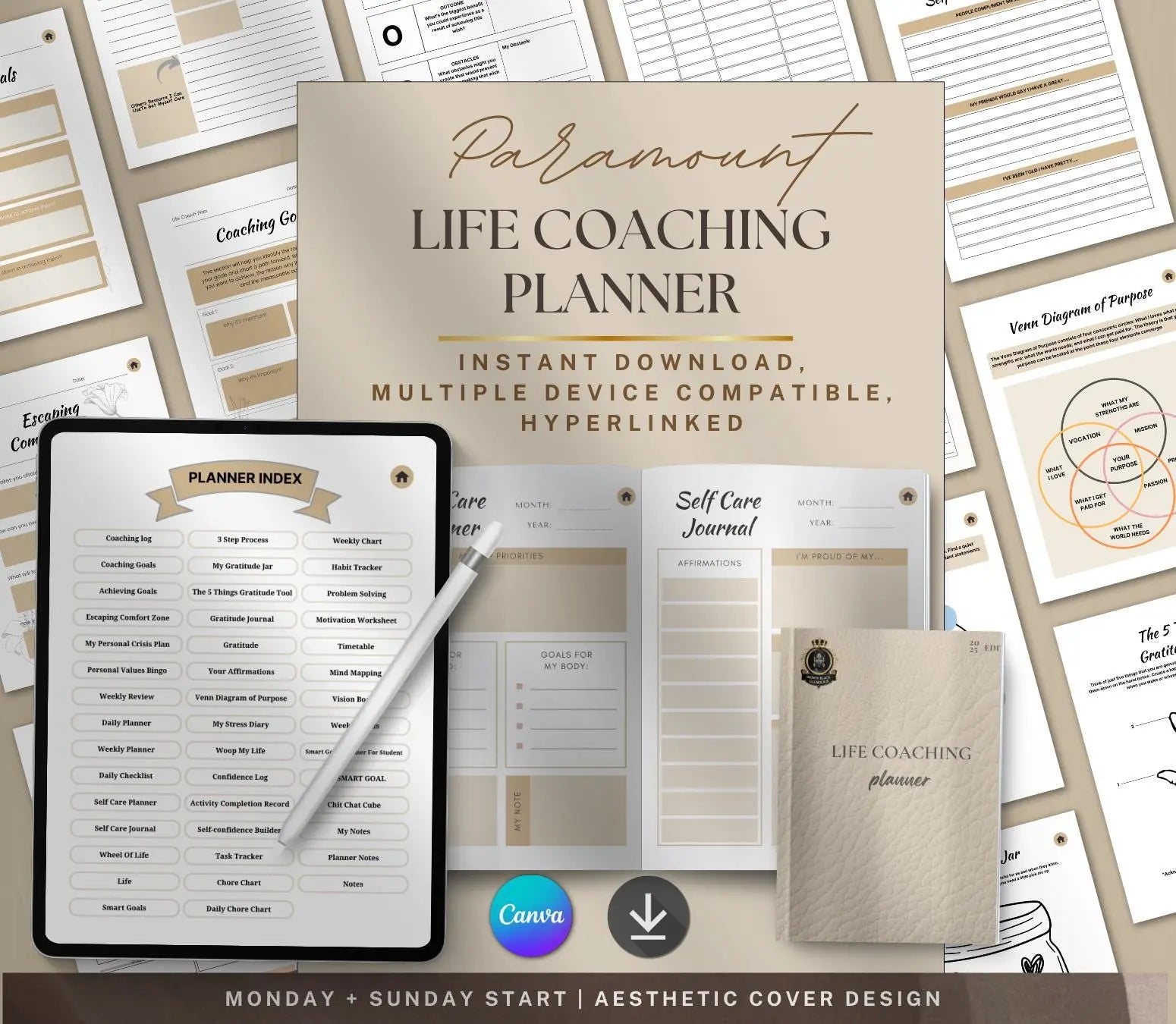Digital Life Coaching Planner: Goal Setting & Mindset Journal (Printable PDF) Grown Black Glorious