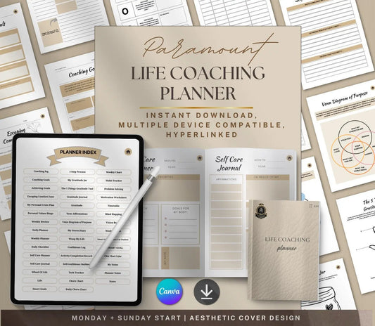 Digital Life Coaching Planner: Goal Setting & Mindset Journal (Printable PDF) Grown Black Glorious