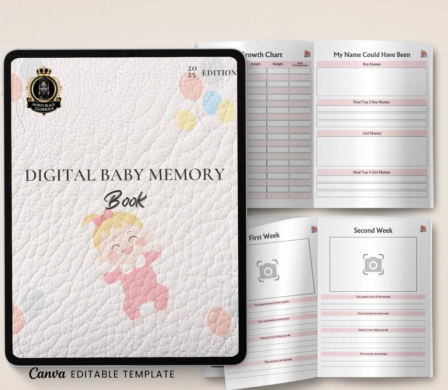 Digital Baby Memory Book: Milestone Tracker, Keepsake Album (PDF Download) Grown Black Glorious