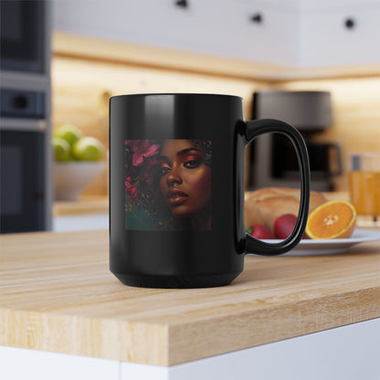 15oz Black Mug - Floral Portrait Art Coffee Cup