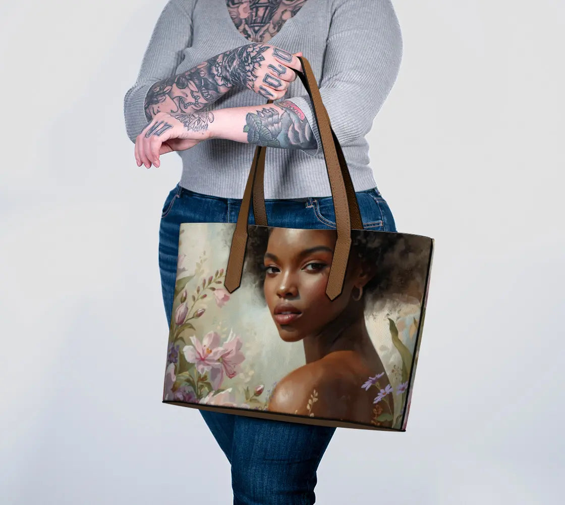 Black Woman Art Tote Bag – Afrocentric Vegan Leather Purse | Luxury Work & Travel Tote for Empowered Women | Grown Black Glorious
