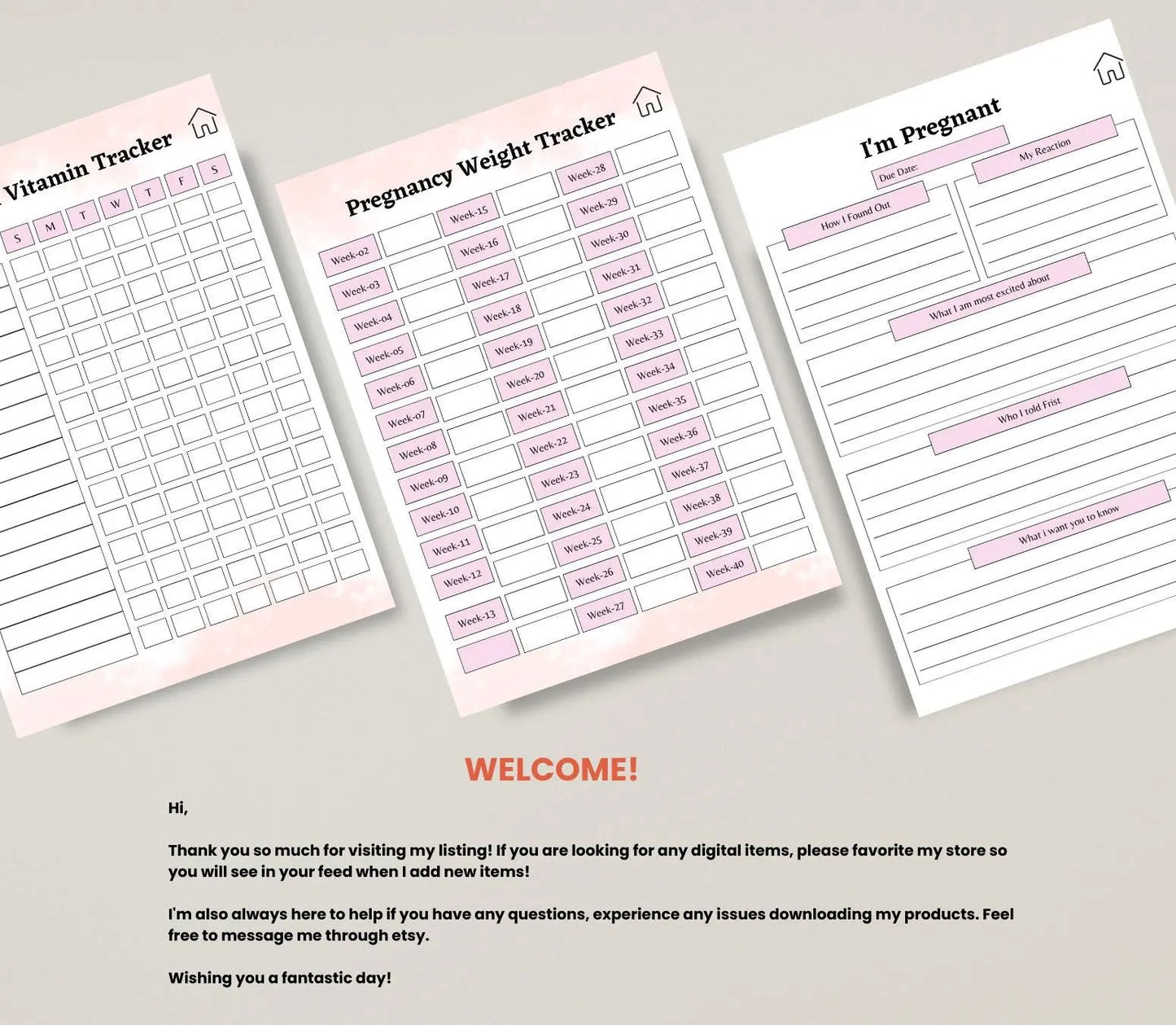 Digital Pregnancy Journal & Tracker: Weekly Symptom Log, Printable PDF Grown Black Glorious