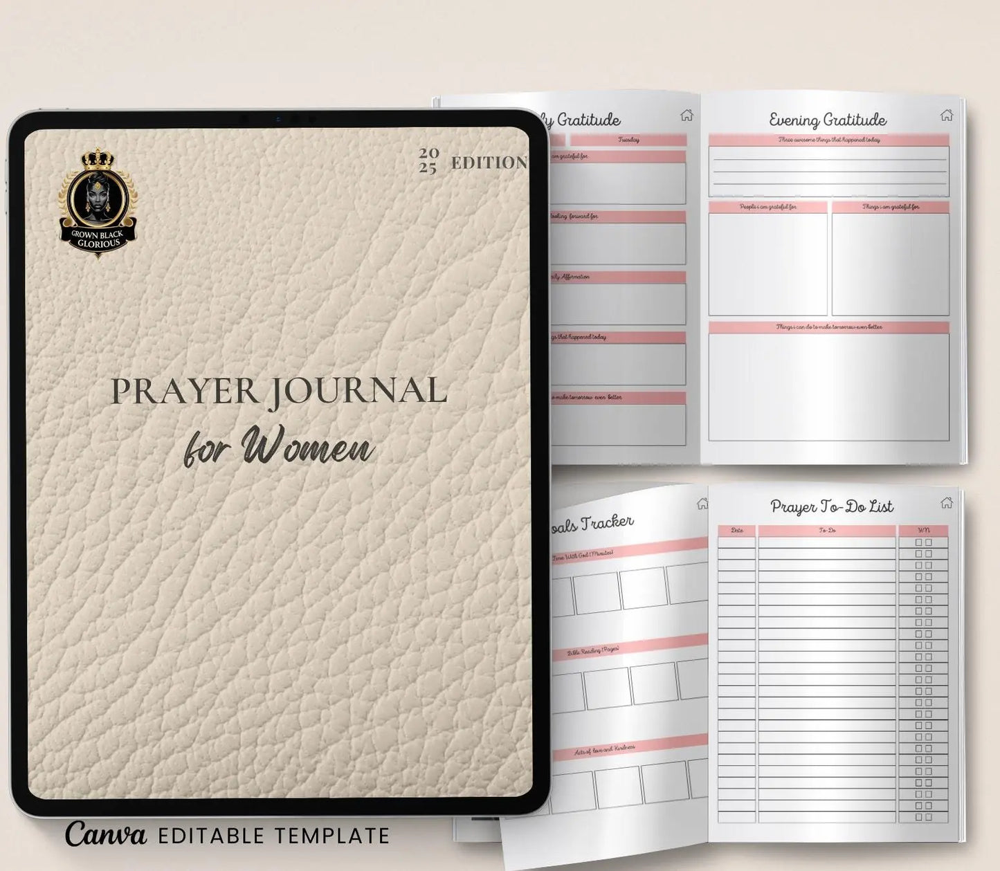 Digital Prayer Journal for Women: Christian Devotional Planner (Printable PDF) Grown Black Glorious
