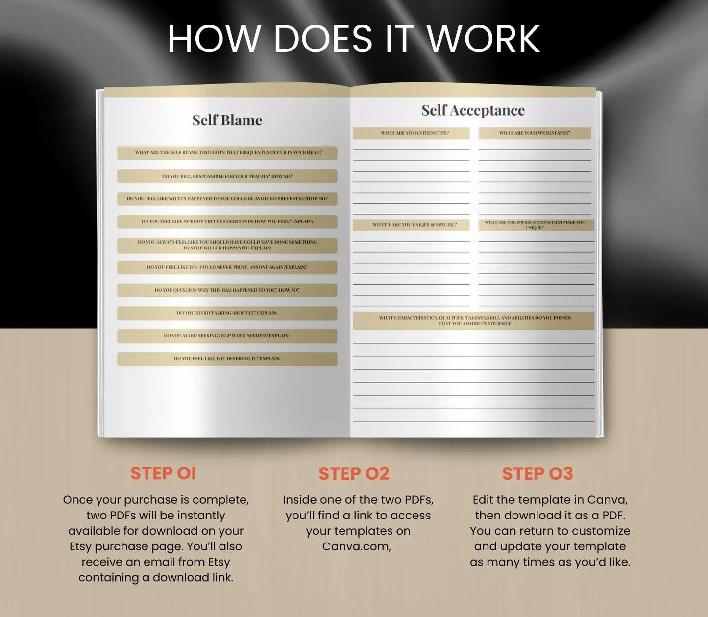 PTSD Trauma Healing Workbook: Coping Skills, Therapy Journal (Printable PDF & Canva) Grown Black Glorious