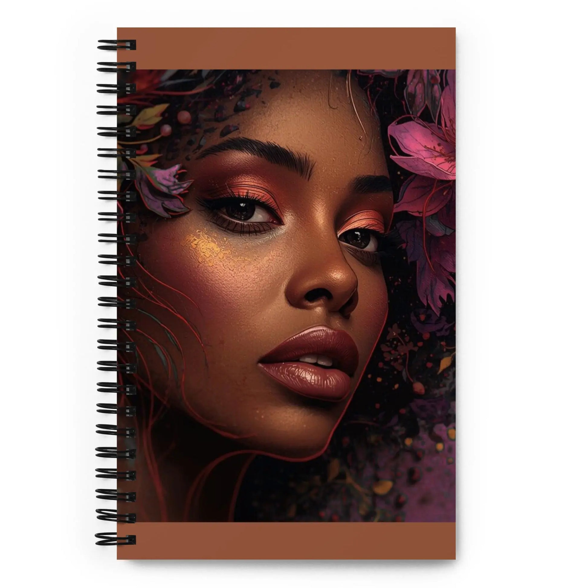 Afrocentric spiral notebook featuring Black women portrait art from the Still Flame Collection.