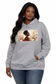 Sophisticated Black woman wearing gray floral art black woman hoodie and jeans