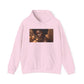 Pink Black woman graphic hoodie featuring warm brown floral portrait artwork.