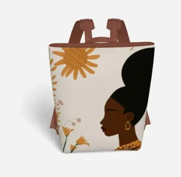 Black Woman Sunflower Vegan Leather Backpack – Afrocentric Luxury Bag for Empowered Queens Grown Black Glorious