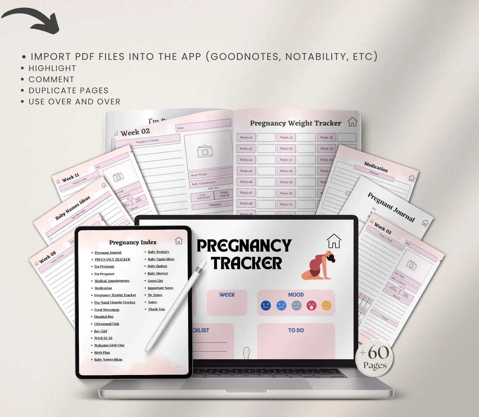 Digital Pregnancy Journal & Tracker: Weekly Symptom Log, Printable PDF Grown Black Glorious