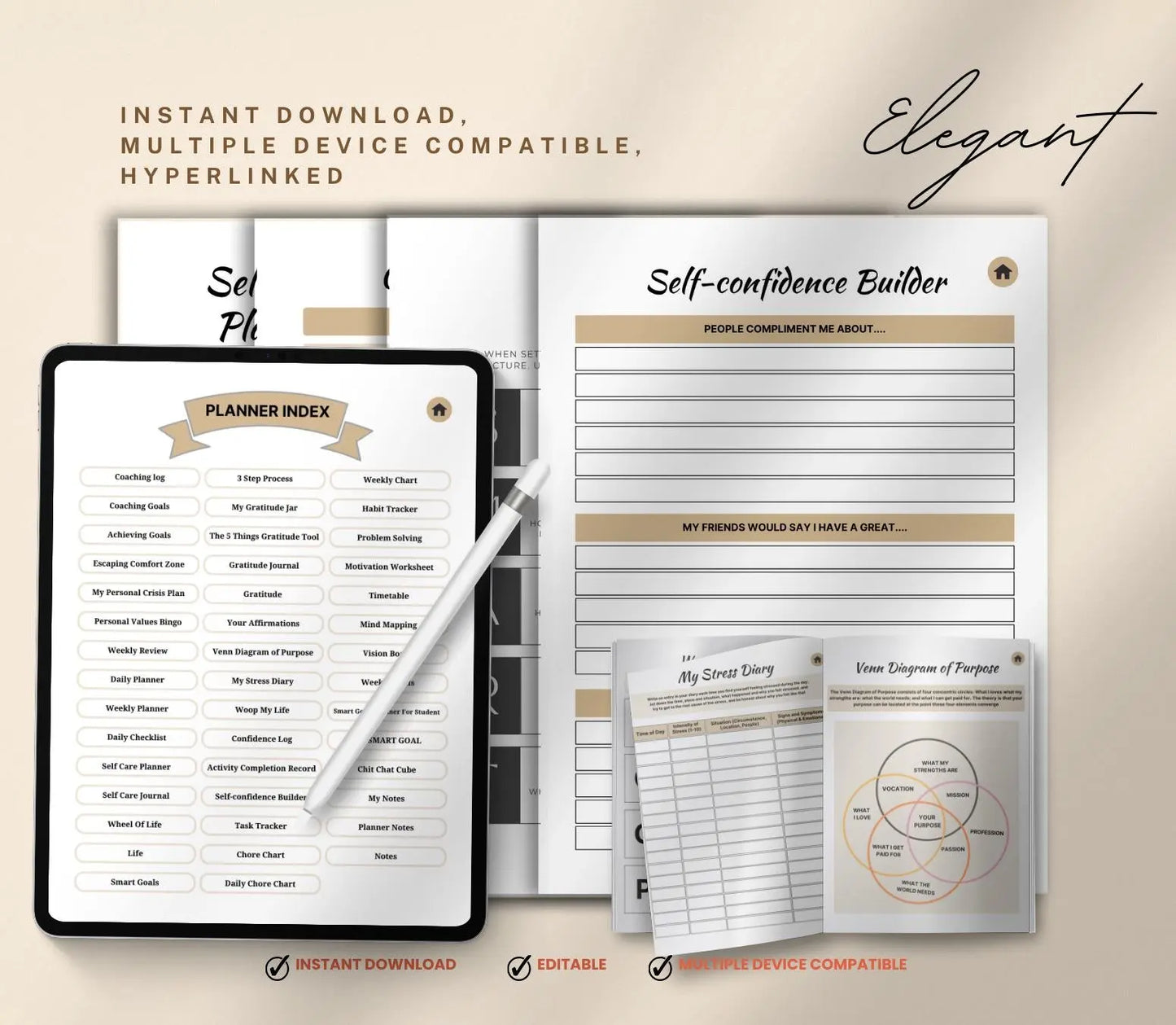 Digital Life Coaching Planner: Goal Setting & Mindset Journal (Printable PDF) Grown Black Glorious