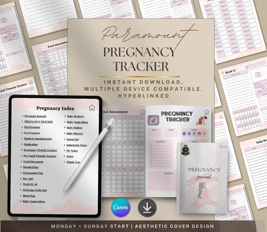 Digital Pregnancy Journal & Tracker: Weekly Symptom Log, Printable PDF Grown Black Glorious