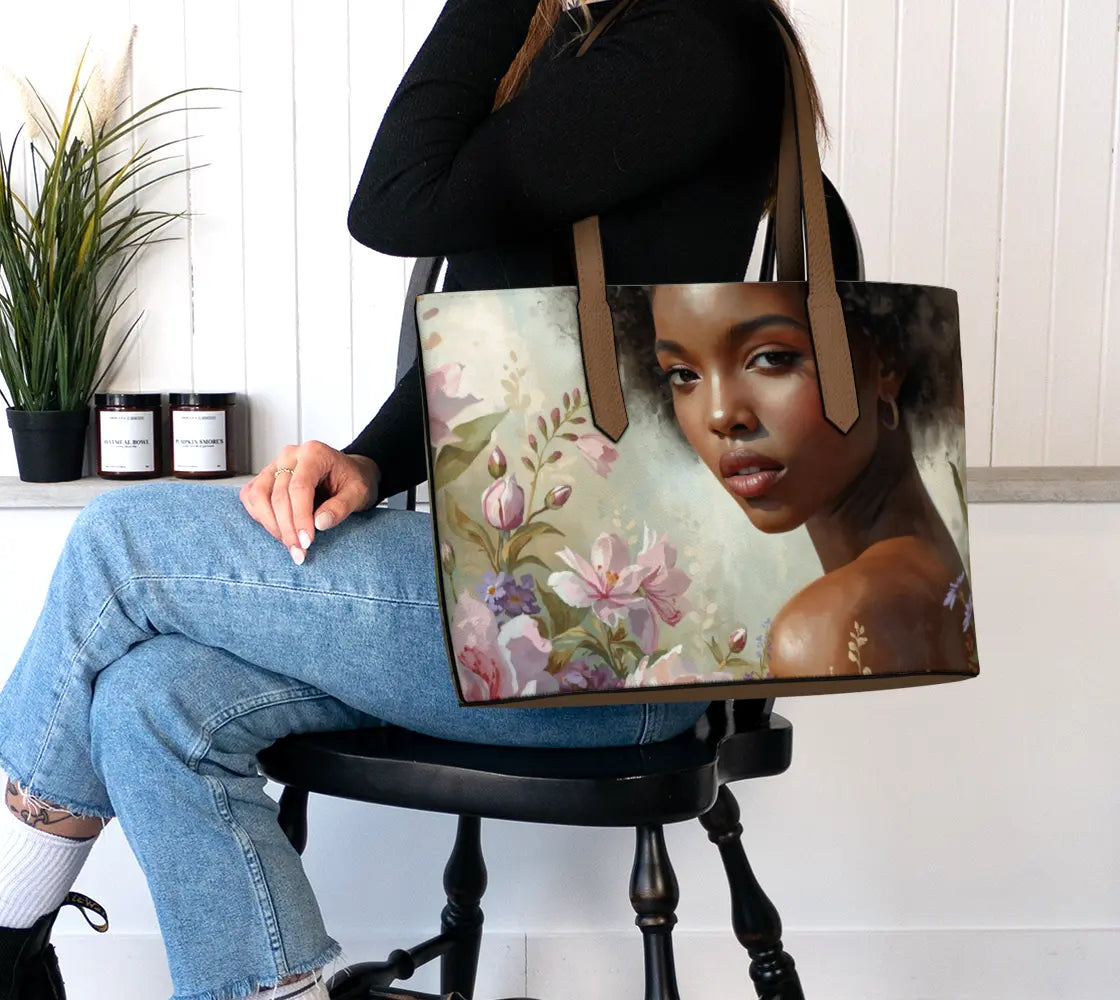 Black Woman Art Tote Bag – Afrocentric Vegan Leather Purse | Luxury Work & Travel Tote for Empowered Women | Grown Black Glorious