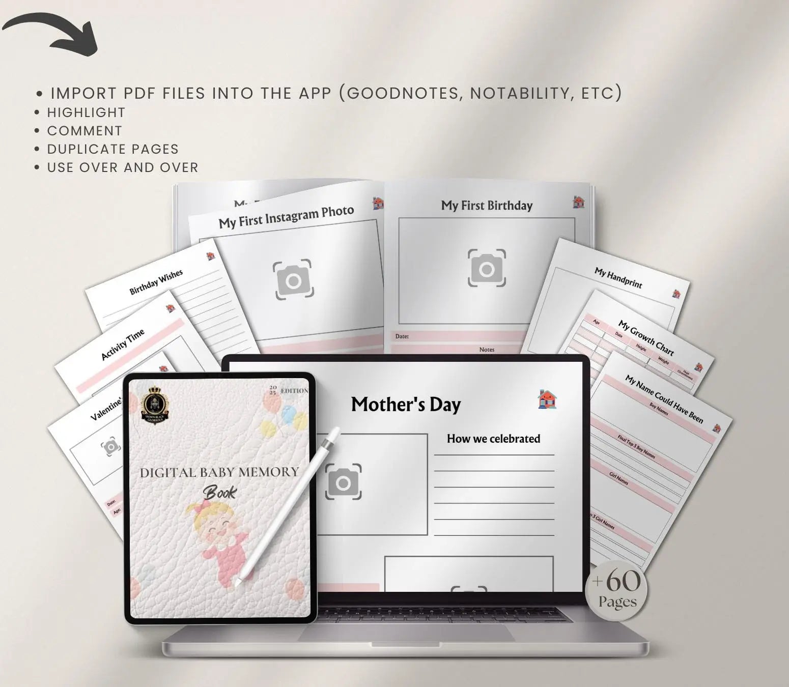 Digital Baby Memory Book: Milestone Tracker, Keepsake Album (PDF Download) Grown Black Glorious