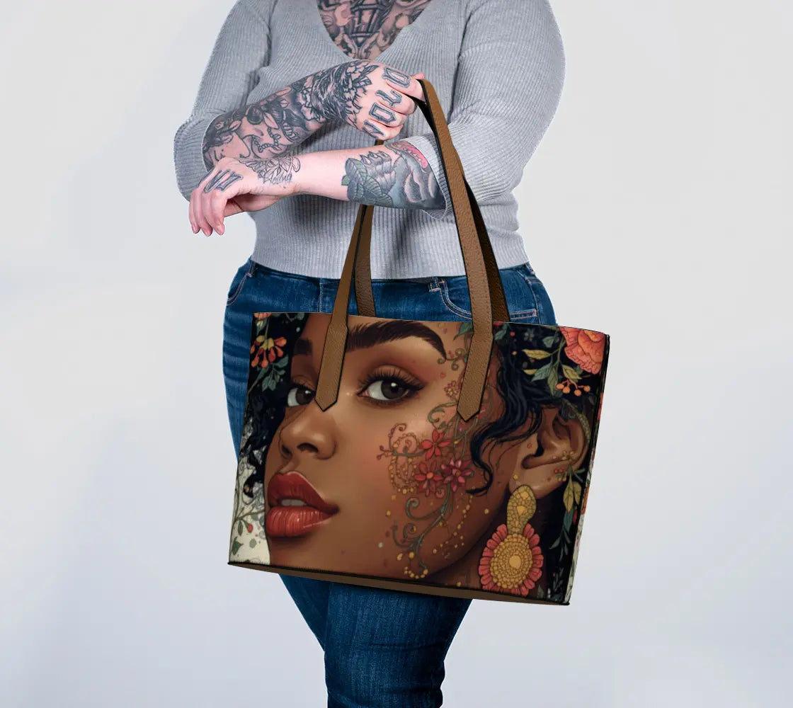 Black Woman Vegan Leather Tote Bag – Afrocentric Art Statement Piece Celebrating Black Beauty, Pride & Empowerment Grown Black Glorious