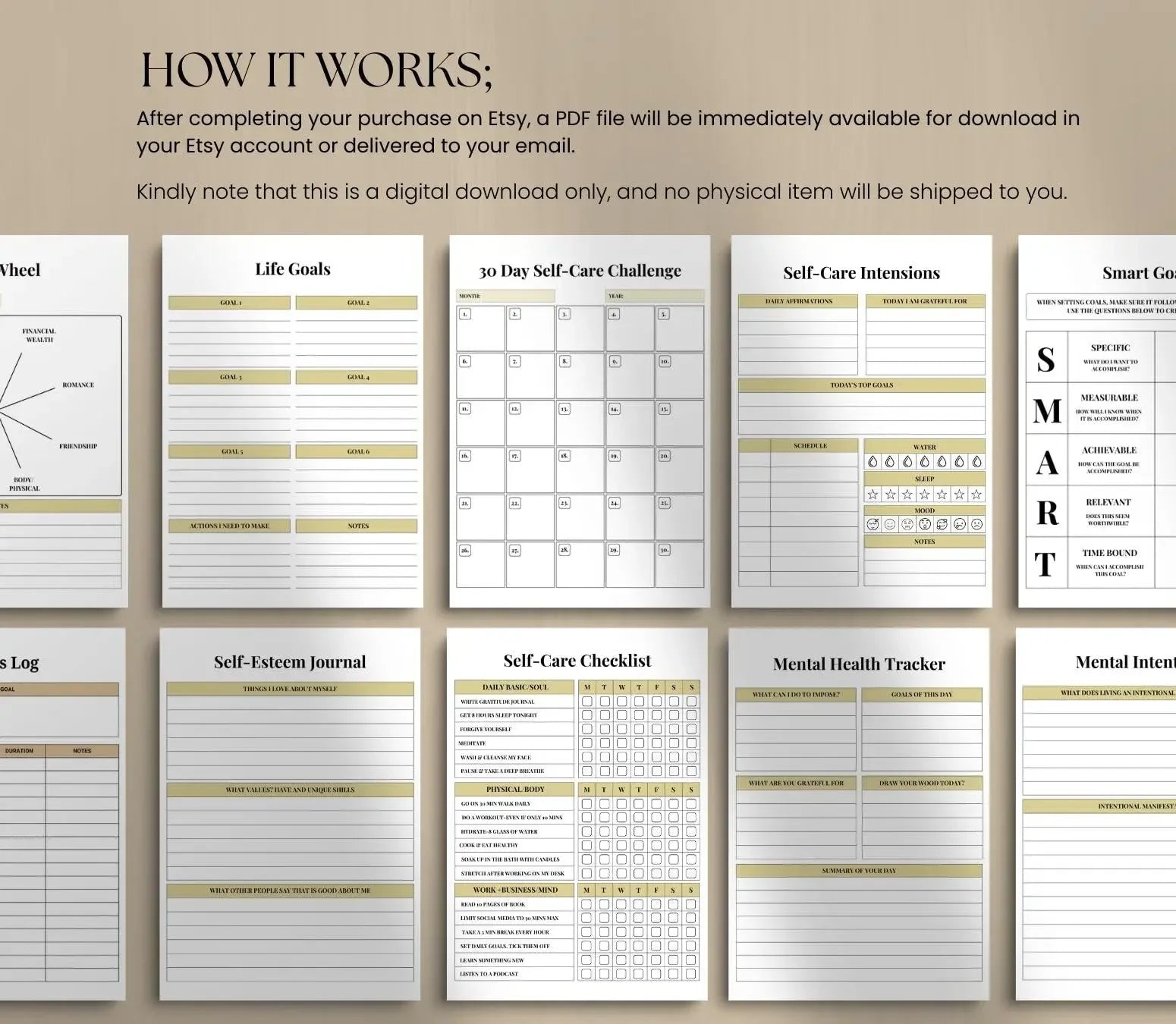 Self-Care Planner: Wellness Journal & Habit Tracker (Digital Download) Ma boutique