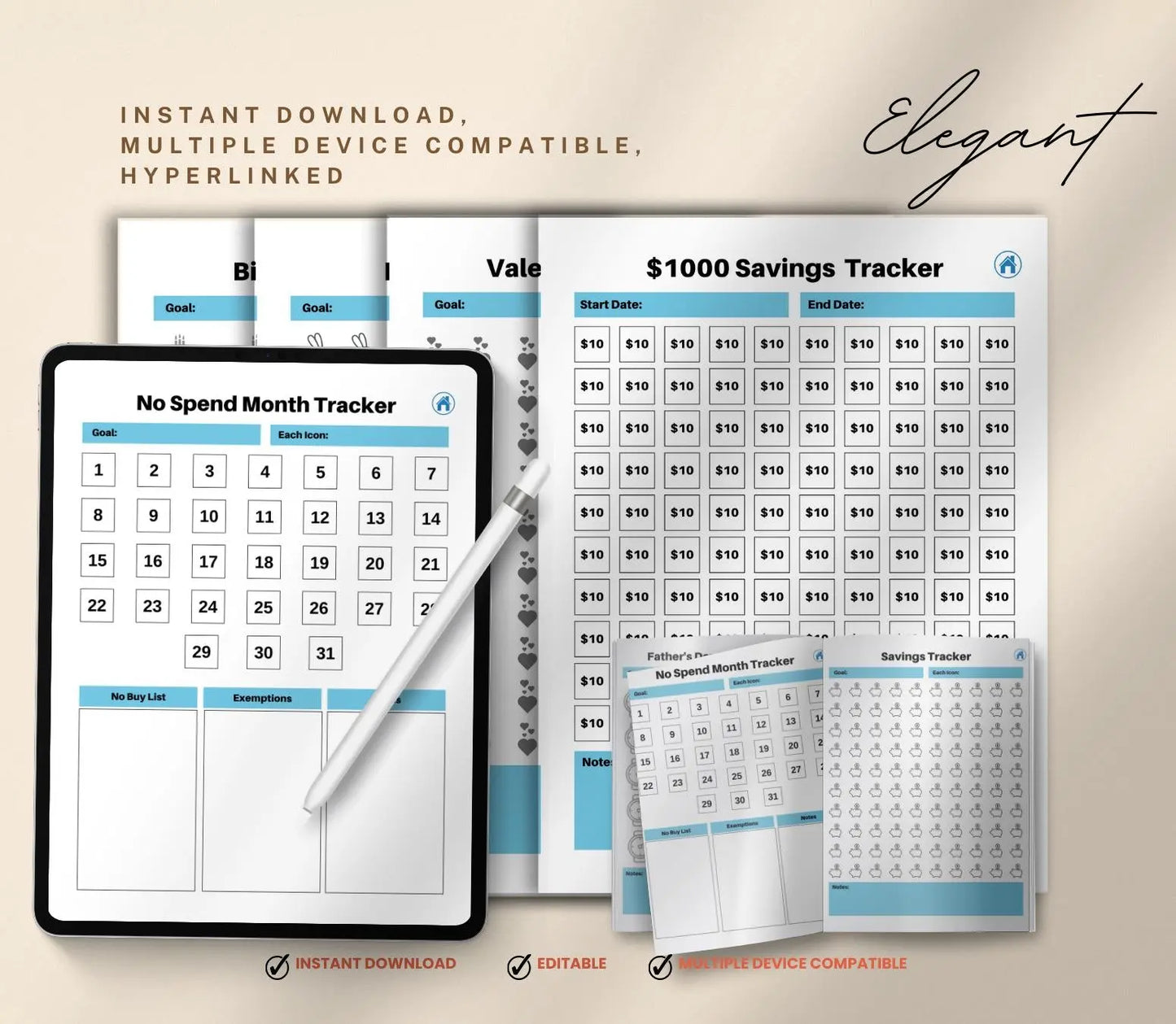 Digital Savings Tracker: Budget Planner, Money Management (Printable PDF & Tablet Friendly) Grown Black Glorious