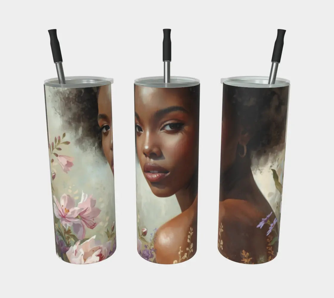 Black Woman Art Tumbler – 20 oz Stainless Steel Travel Cup, Afrocentric Luxury Drinkware for Empowered Women Grown Black Glorious