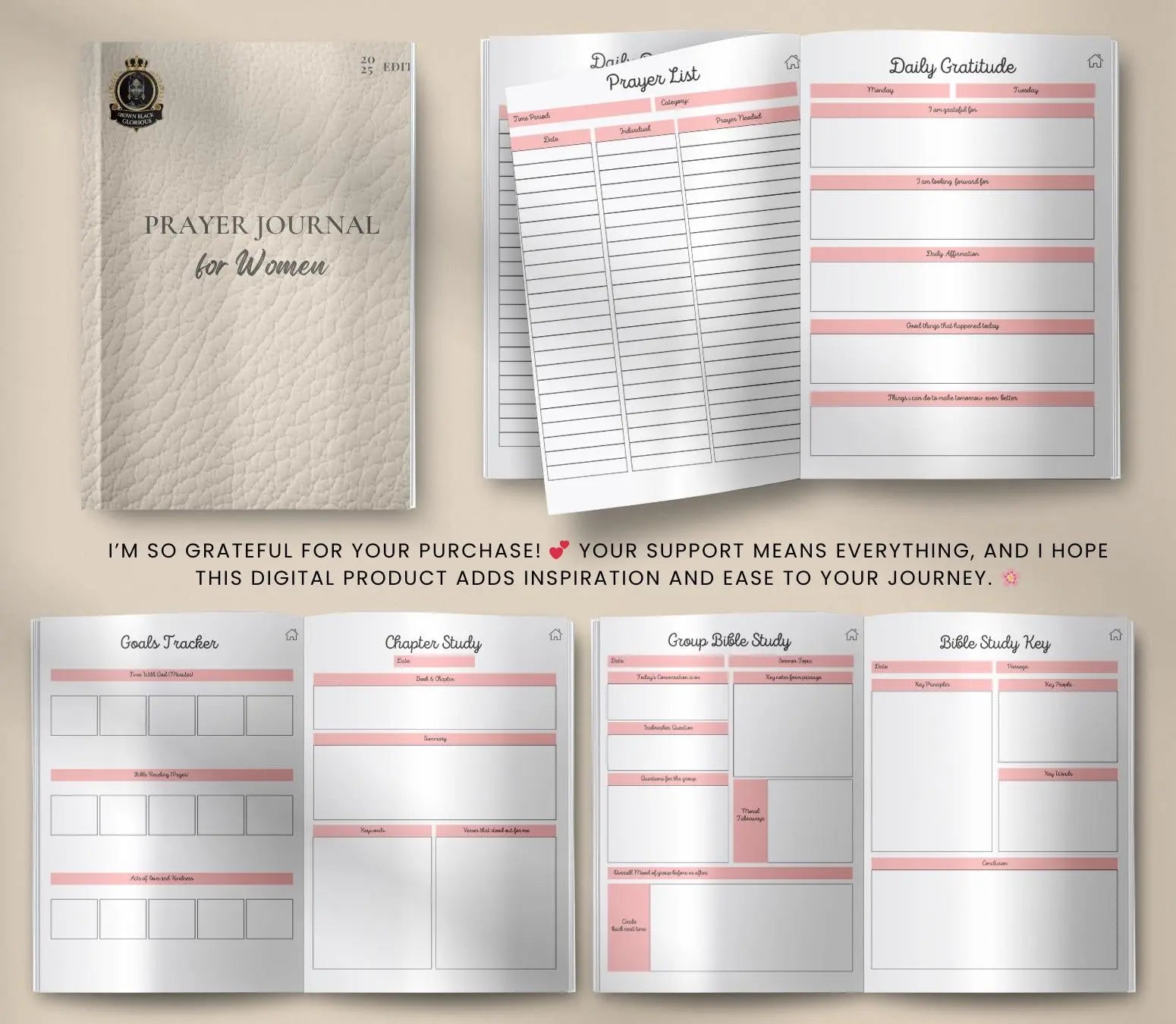 Digital Prayer Journal for Women: Christian Devotional Planner (Printable PDF) Grown Black Glorious