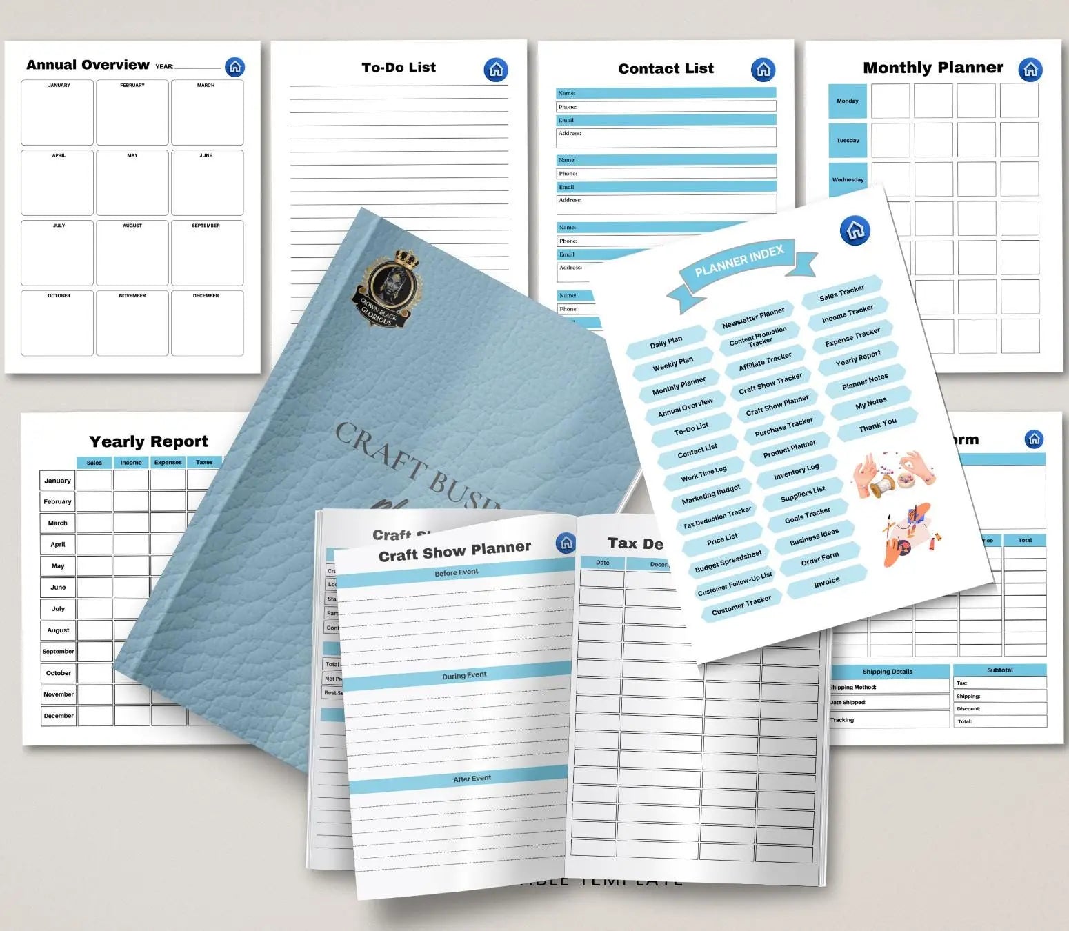 Craft Business Planner: Etsy Shop Organizer, Inventory Tracker (Printable PDF & Digital) Grown Black Glorious