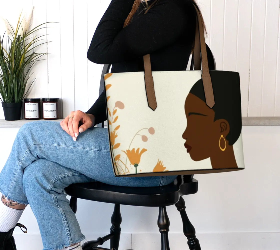 Black Woman Vegan Leather Tote – Afrocentric Luxury Bag, Cultural Art Handbag for Confident Women Grown Black Glorious
