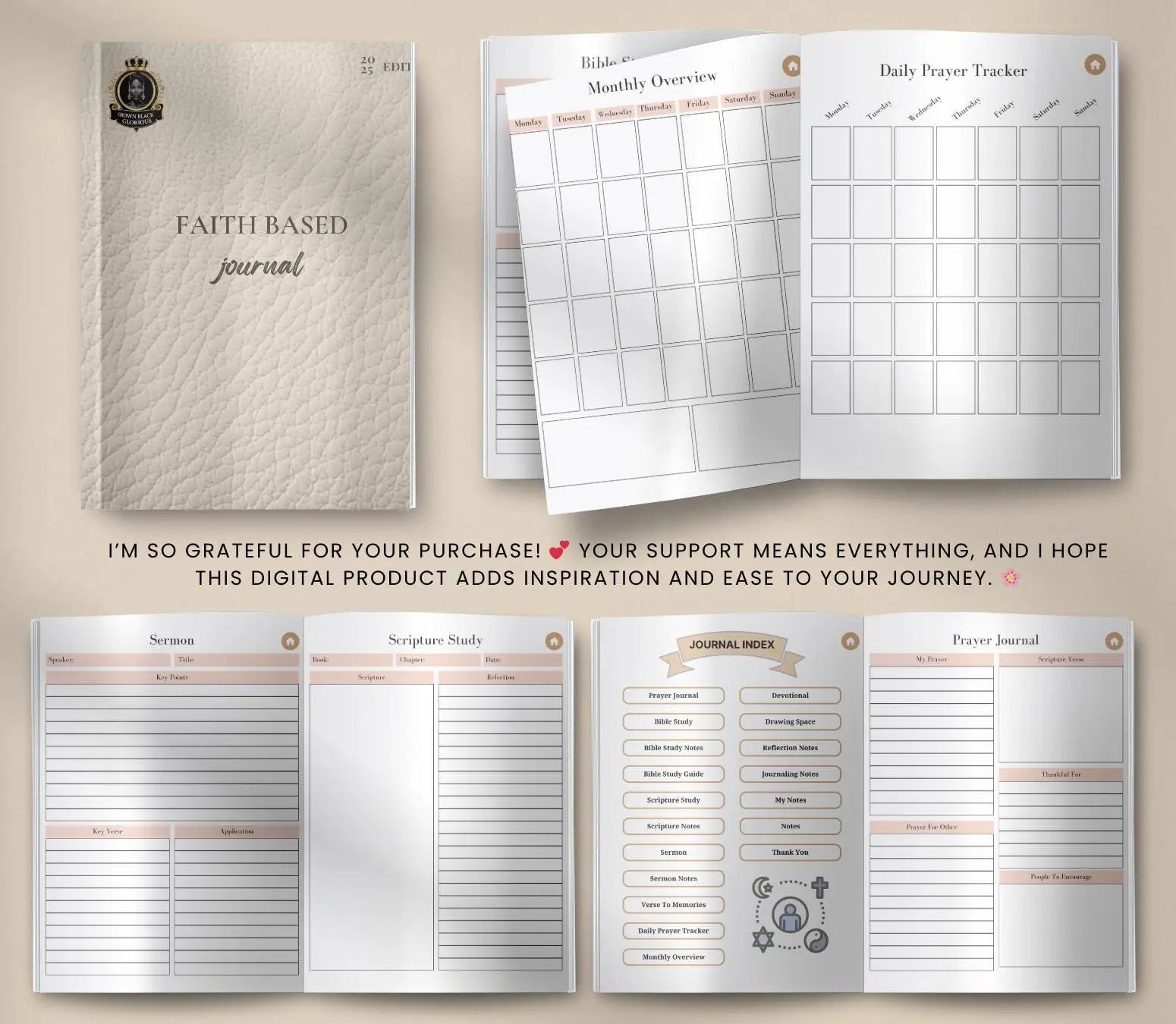 Christian Prayer Journal: Bible Study & Devotional Planner (Printable PDF) Grown Black Glorious