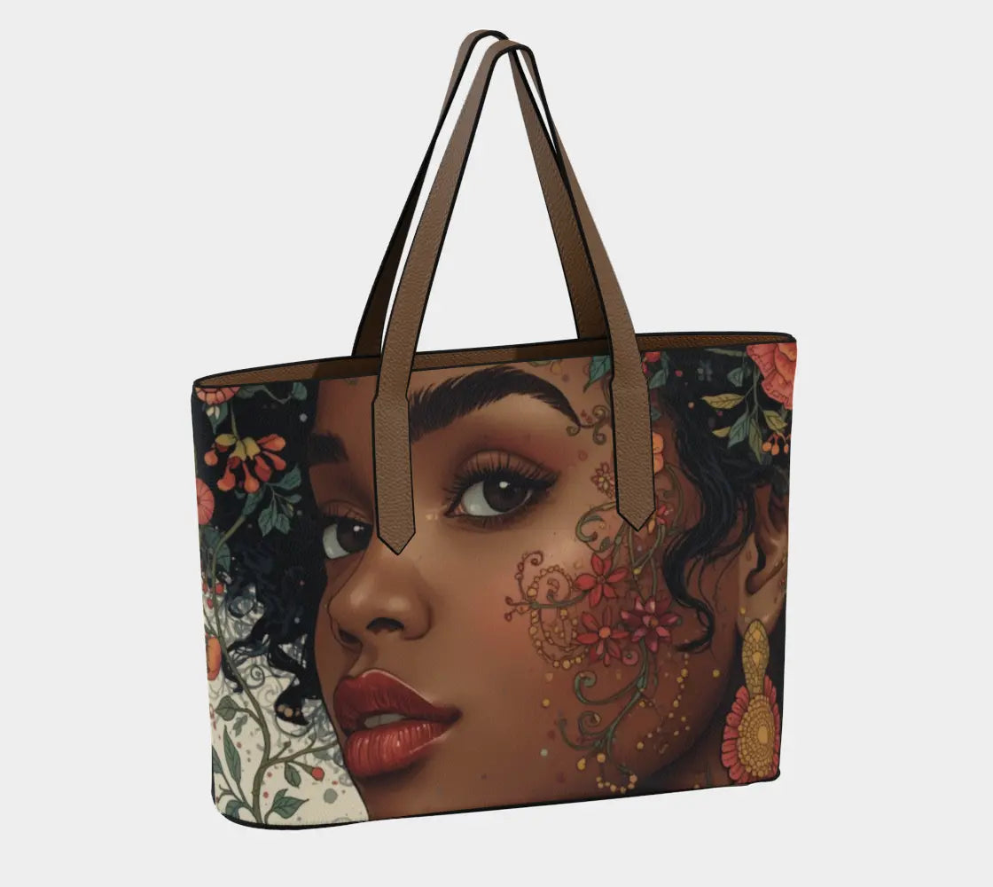 Black Woman Vegan Leather Tote Bag – Afrocentric Art Statement Piece Celebrating Black Beauty, Pride & Empowerment Grown Black Glorious