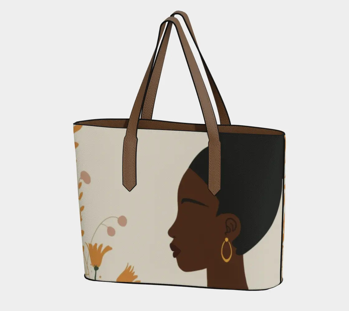 Black Woman Vegan Leather Tote – Afrocentric Luxury Bag, Cultural Art Handbag for Confident Women Grown Black Glorious