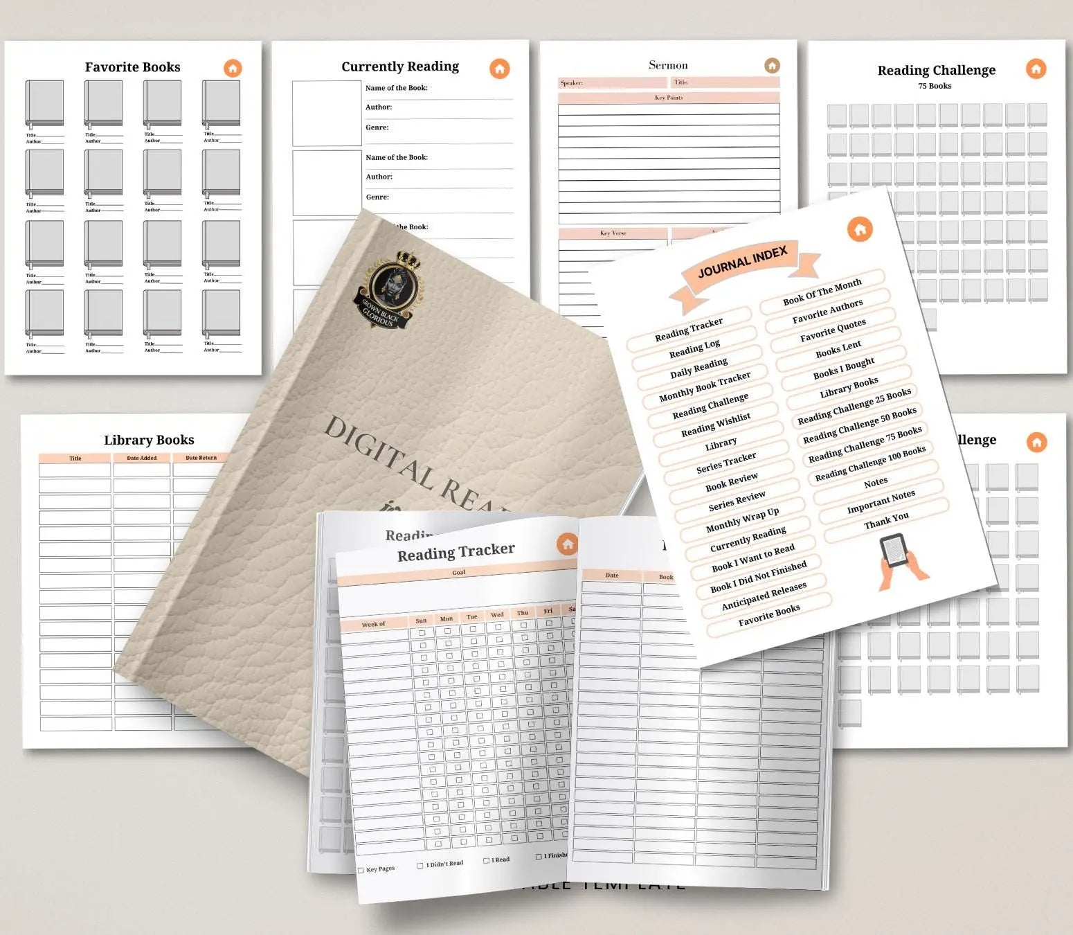 Digital Reading Journal: Book Tracker, Review Log (Printable PDF) Grown Black Glorious