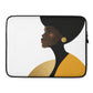 Afrocentric laptop sleeve featuring minimalist portrait of a Black woman in gold and black tones 13" and 15"